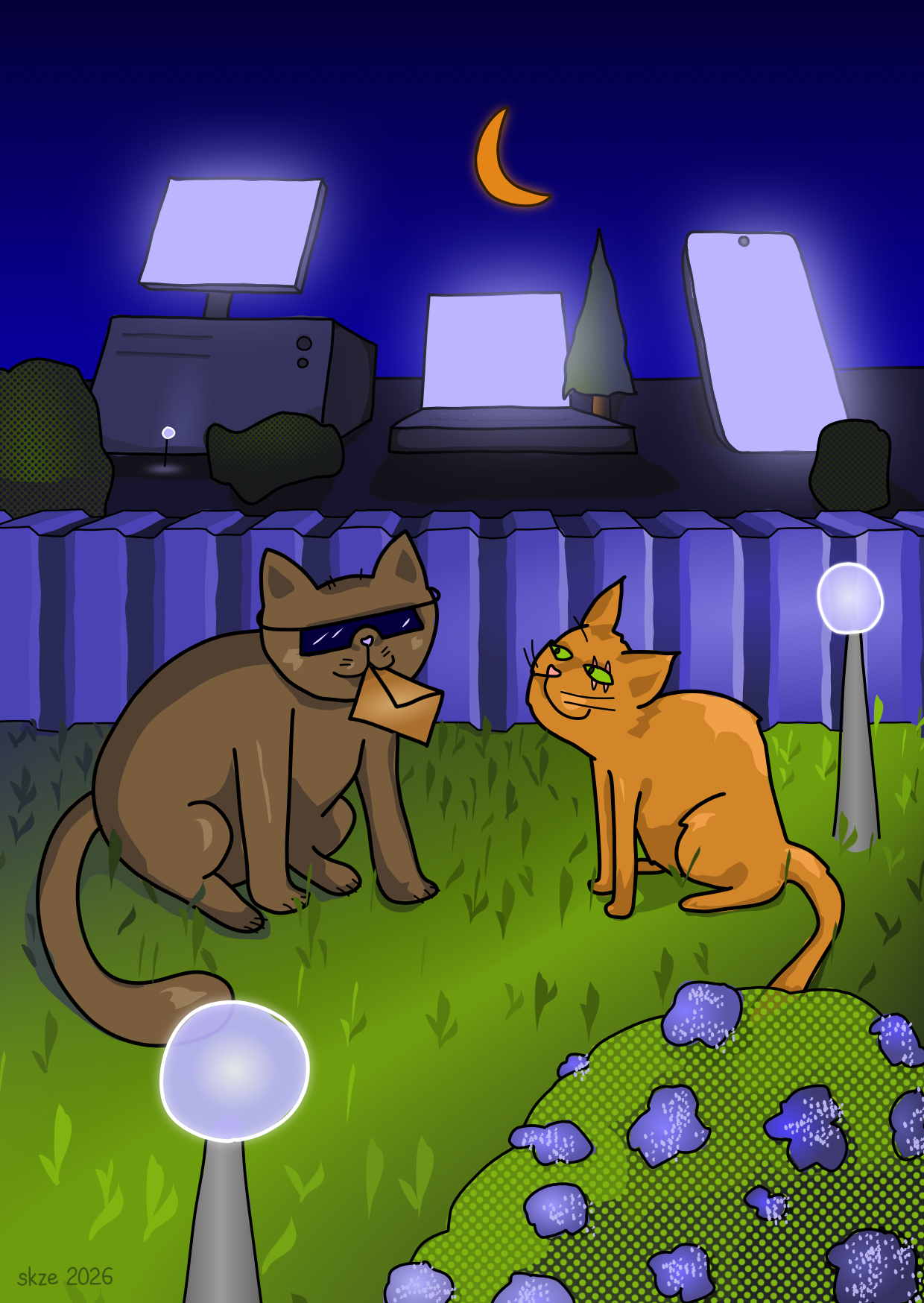 Coole Katzen tauschen auch nachts miteinander Nachrichten aus.